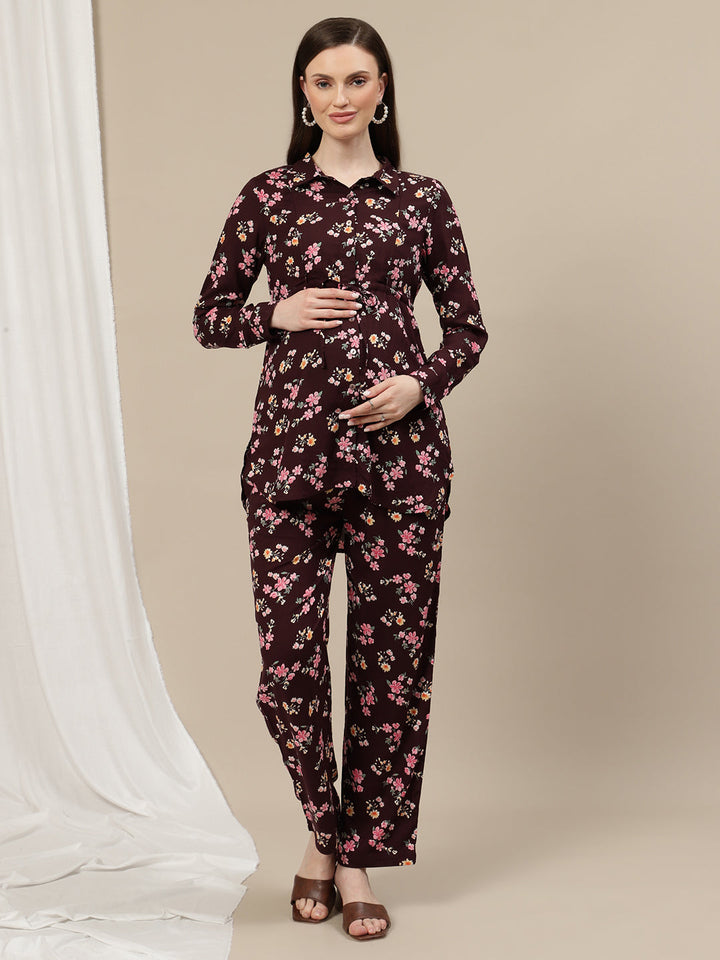 2pc. Brown Floral Maternity Co-Ord Set