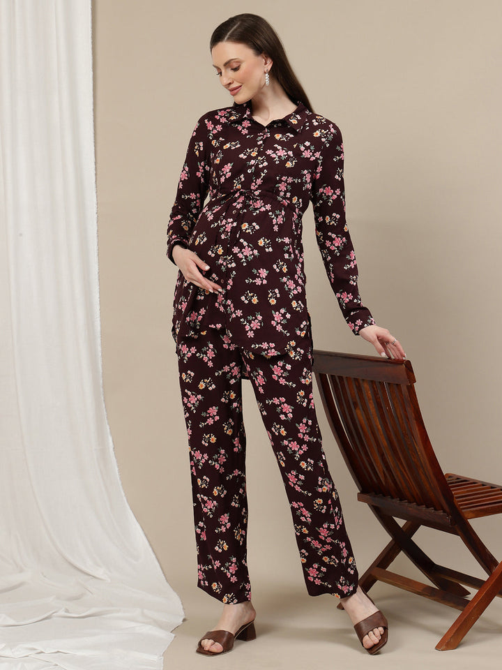 2pc. Brown Floral Maternity Co-Ord Set