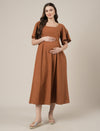 Brown Maternity Cotton A-line Long Dress