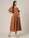Brown Maternity Cotton A-line Long Dress