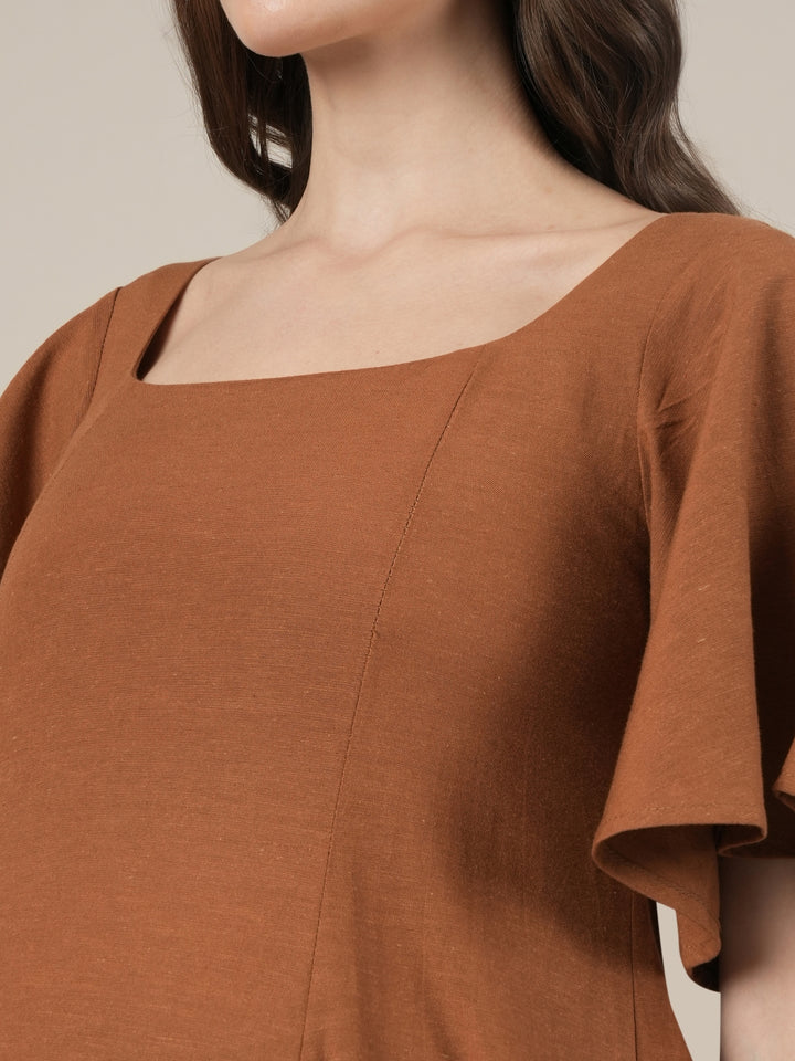 Brown Maternity Cotton A-line Long Dress