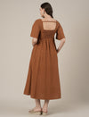 Brown Maternity Cotton A-line Long Dress