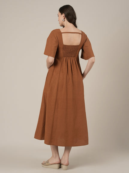 Brown Maternity Cotton A-line Long Dress