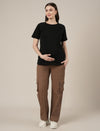 Brown Maternity Cotton Cargo Pants