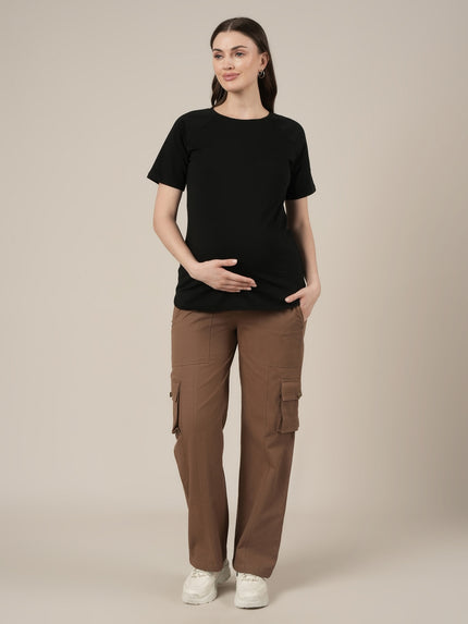 Brown Maternity Cotton Cargo Pants