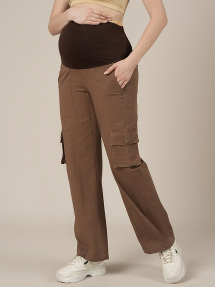 Brown Maternity Cotton Cargo Pants