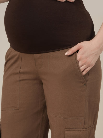 Brown Maternity Cotton Cargo Pants