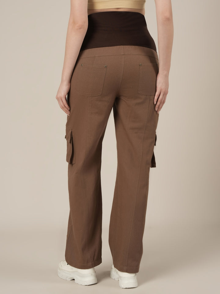 Brown Maternity Cotton Cargo Pants