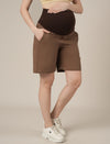 Brown Maternity Cotton High Rise Shorts