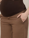 Brown Maternity Cotton High Rise Shorts