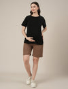 Brown Maternity Cotton High Rise Shorts