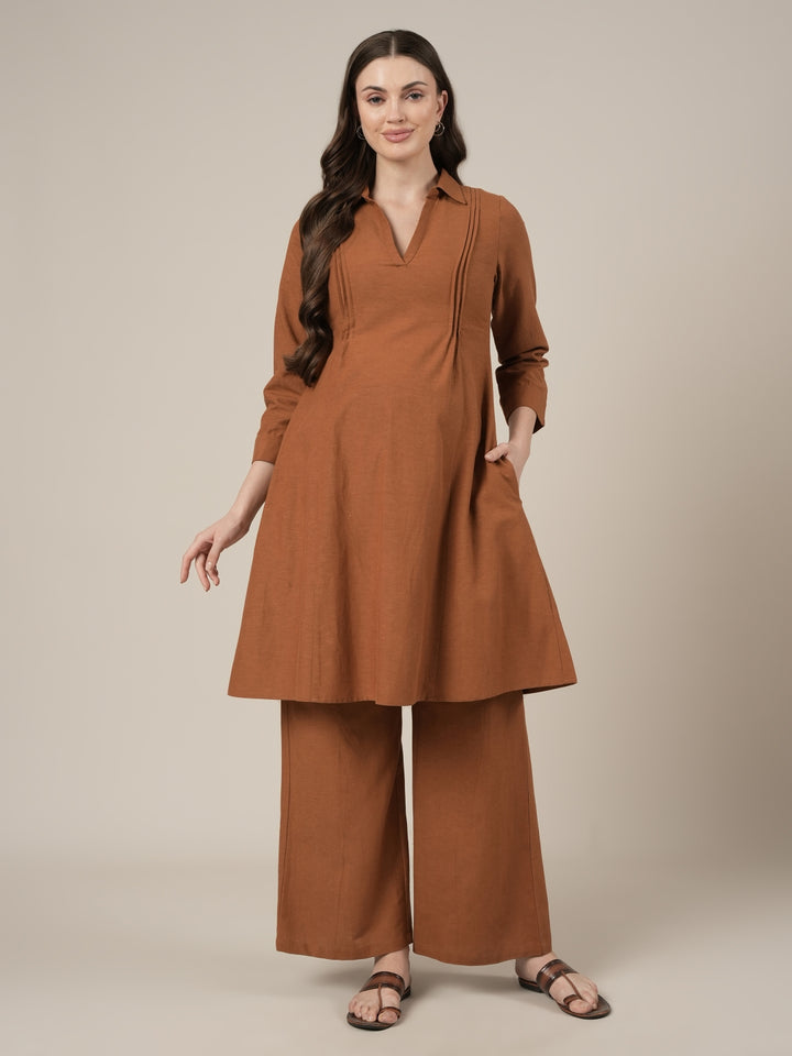 Brown Kurta Palazzo Maternity & Nursing Co-ord Set
