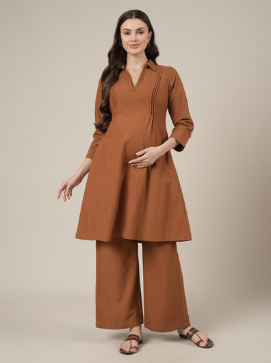 Brown Kurta Palazzo Maternity & Nursing Co-ord Set
