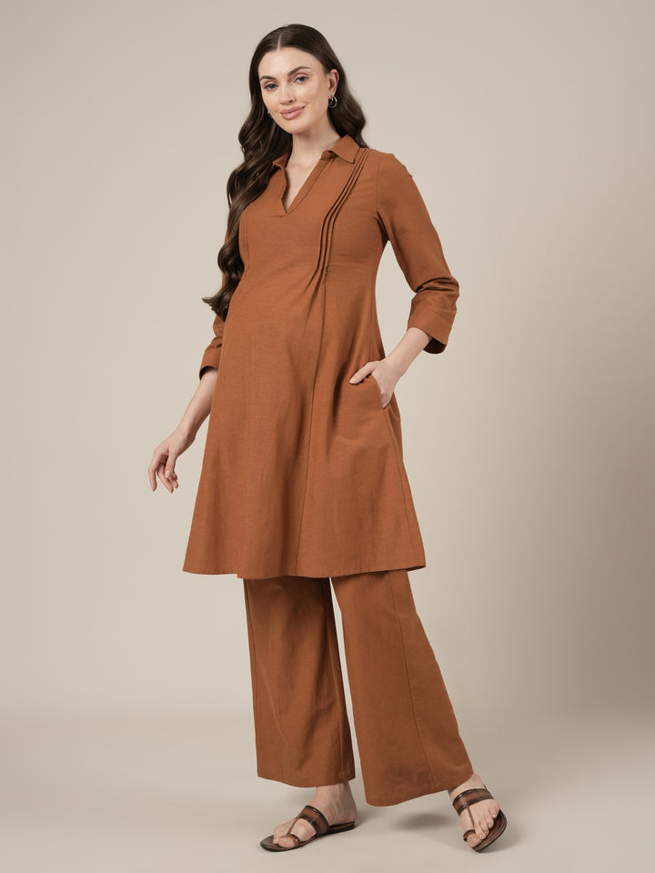 Brown Kurta Palazzo Maternity & Nursing Co-ord Set