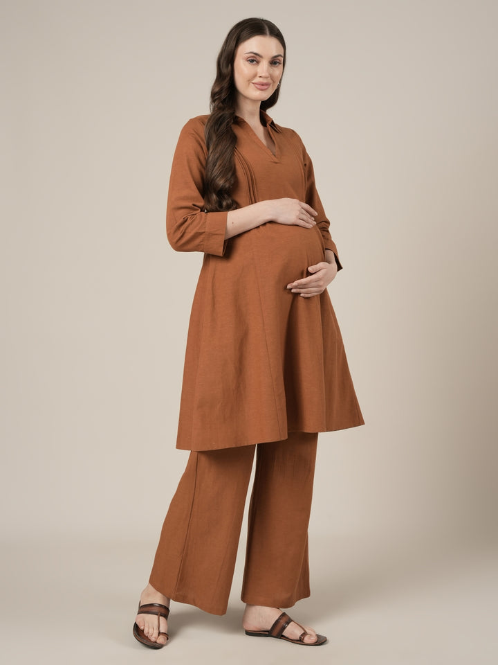 Brown Kurta Palazzo Maternity & Nursing Co-ord Set