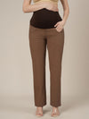Brown Maternity Cotton Straight Pants