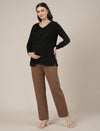 Brown Maternity Cotton Straight Pants