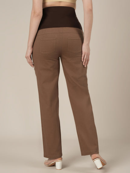 Brown Maternity Cotton Straight Pants