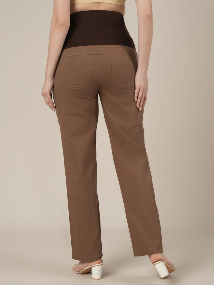 Brown Maternity Cotton Straight Pants
