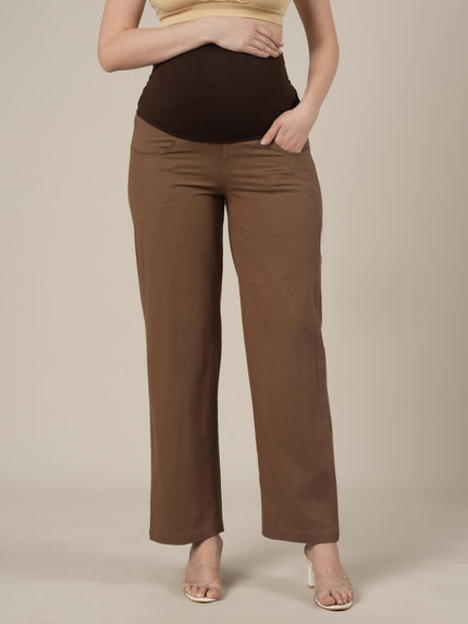Brown Maternity Cotton Wide Leg Pants