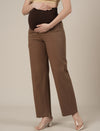 Brown Maternity Cotton Wide Leg Pants