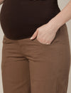 Brown Maternity Cotton Wide Leg Pants