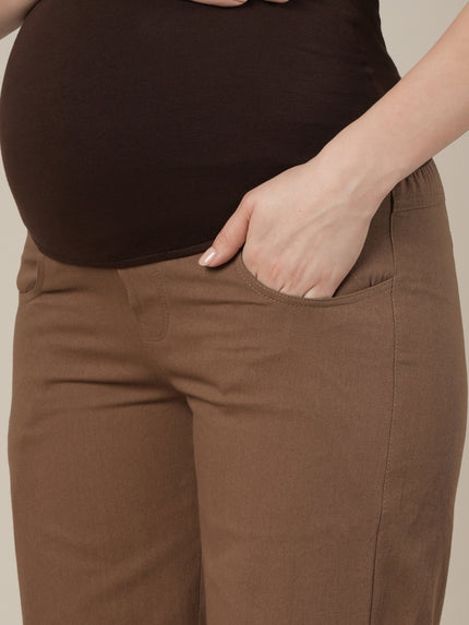 Brown Maternity Cotton Wide Leg Pants