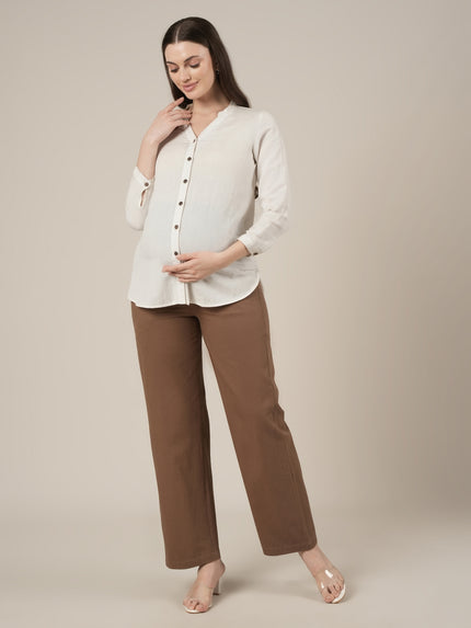 Brown Maternity Cotton Wide Leg Pants