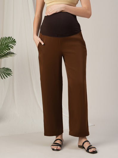 Brown Straight-Fit Maternity Korean Pants