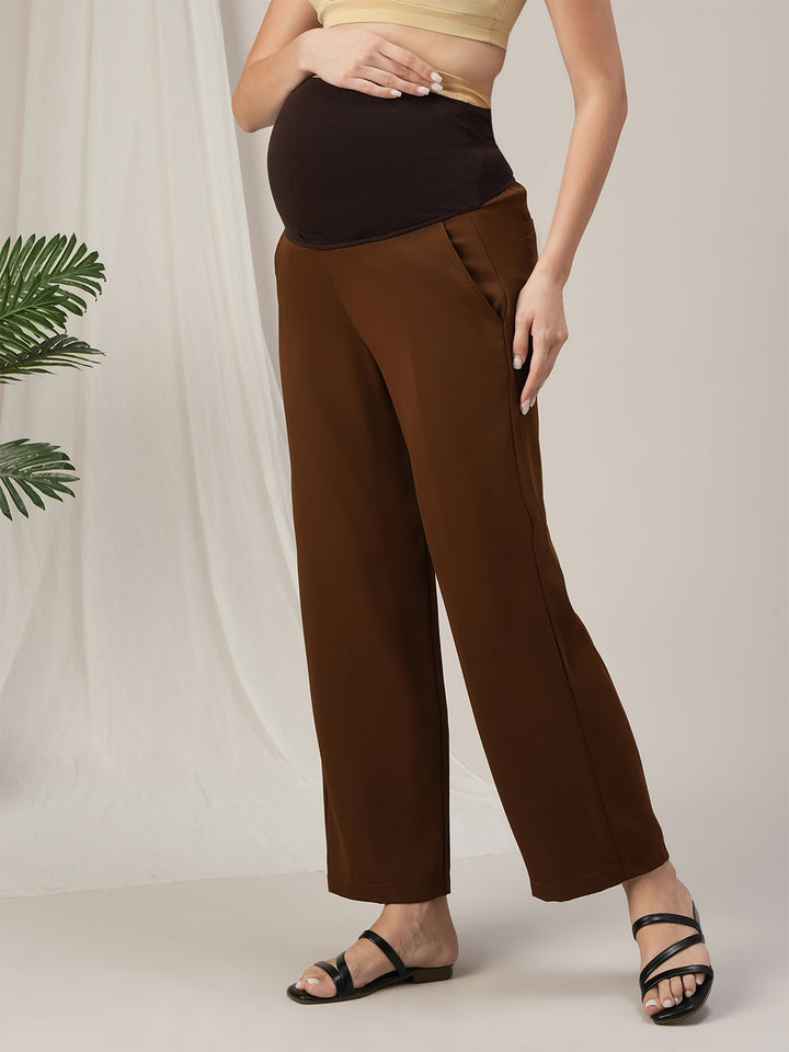 Brown Straight-Fit Maternity Korean Pants