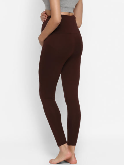 Maternity Cotton High-rise Leggings- Brown