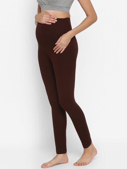 Maternity Cotton High-rise Leggings- Brown