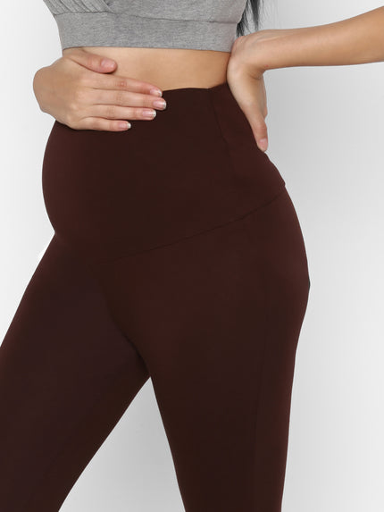 Maternity Cotton High-rise Leggings- Brown