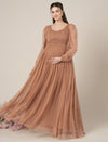 Brown Maternity Party Maxi Dress with Long Sleeve