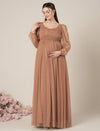 Brown Maternity Party Maxi Dress with Long Sleeve