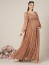 Brown Maternity Party Maxi Dress with Long Sleeve
