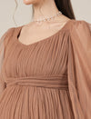 Brown Maternity Party Maxi Dress with Long Sleeve