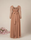 Brown Maternity Party Maxi Dress with Long Sleeve