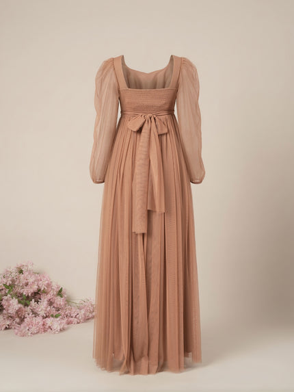 Brown Maternity Party Maxi Dress with Long Sleeve