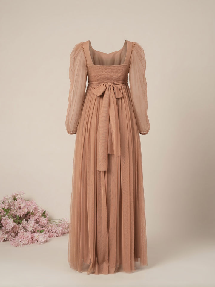 Brown Maternity Party Maxi Dress with Long Sleeve