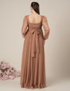 Brown Maternity Party Maxi Dress with Long Sleeve