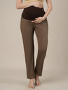 Stretchy Cotton Straight Fit Maternity Trousers-Brown