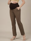 Stretchy Cotton Straight Fit Maternity Trousers-Brown