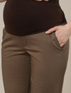 Stretchy Cotton Straight Fit Maternity Trousers-Brown