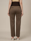 Stretchy Cotton Straight Fit Maternity Trousers-Brown