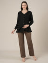 Maternity Stretchy Cotton Wide Leg Trousers-Brown