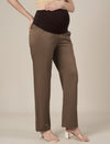 Maternity Stretchy Cotton Wide Leg Trousers-Brown