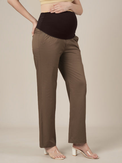 Maternity Stretchy Cotton Wide Leg Trousers-Brown