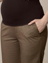 Maternity Stretchy Cotton Wide Leg Trousers-Brown