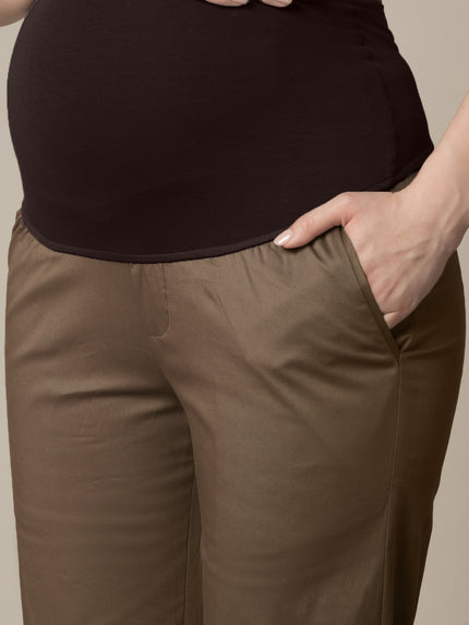 Maternity Stretchy Cotton Wide Leg Trousers-Brown